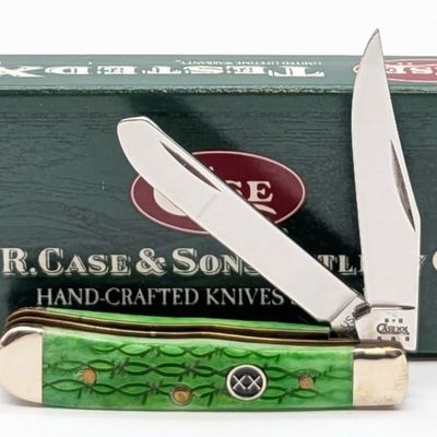 2004 Case XX Barb Wire Burnt Green Bone Tiny Trapper 62154 w/ Box