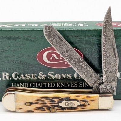 2007 Case XX Damascus Burnt Amber Bone Tiny Trapper 62154 w/ Box