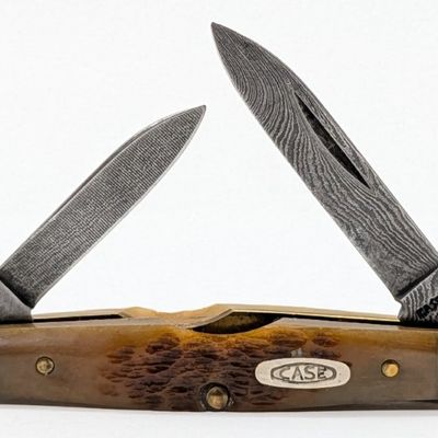 1989 Case XX Damascus Rogers Bone Pen Knife ROG62042D