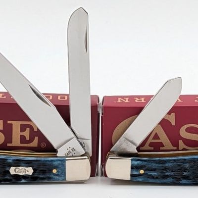 2024 & 26 Case XX Mediterranean Blue Bone Large Stockman & Trapper w/ Boxes