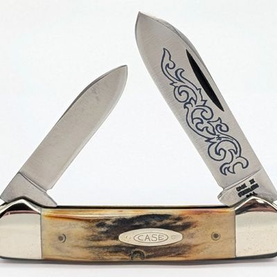 1977 Case XX Blue Scroll Stag Canoe Knife 52131