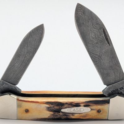 1989 Case XX Stag Damascus Canoe Knife 52131