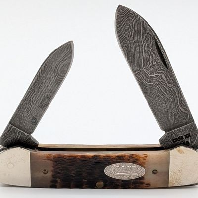 1989 Case XX Rogers Bone Damascus Canoe Knife ROG62131