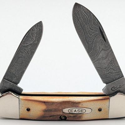 1995 Case XX Stag Damascus Canoe Knife 52131