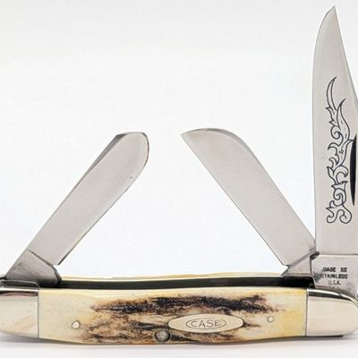 1977 Case XX Blue Scroll Stag Medium Stockman 5347