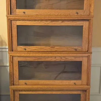 Oak Barrister Bookcase with Glass Lift-Up Doors – 4 Stack Section Cabinet