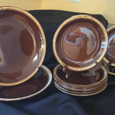 Vintage Set Of Brown Drip Glaze Ceramic Dinnerware