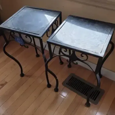 Two Vintage-Style Wrought Iron Accent Table