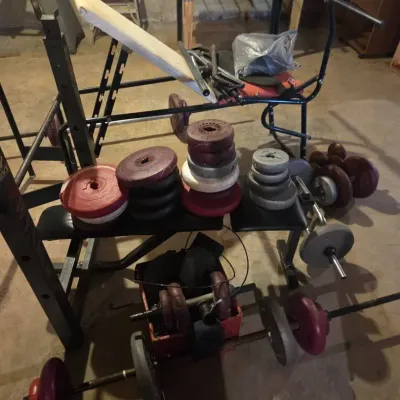Weight Bench, Bench Press Rack, Dumbbells & Weight Plates – Home Gym Lot