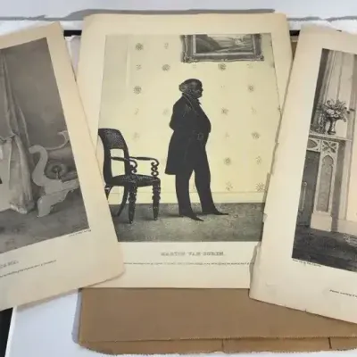 Three 1844 lithographic silhouette prints of U.S. Presidents