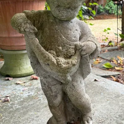 Vintage Cast Stone Cherub Garden Statue 25”
