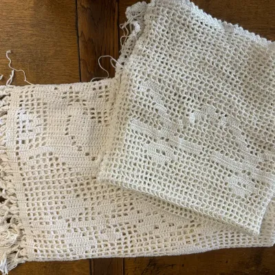 Vintage White Crochet Curtain Panels