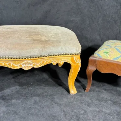 Suede And Needlepoint Footstools