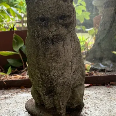 Cast Stone Cat Garden Statue 12" Mossy Concrete Sitting Kitten Figure