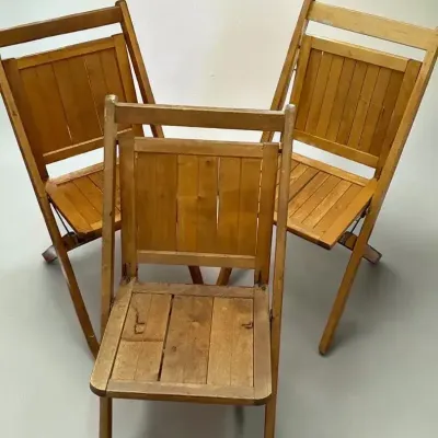 Vintage Wood Folding Chairs & Umbrella