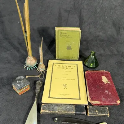 Carnevale Brass Onion Bud Vases, V.I. Co No. 200 Razor, Ink Wells & Other Items