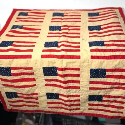 Handmade Patchwork American-Flag Quilt