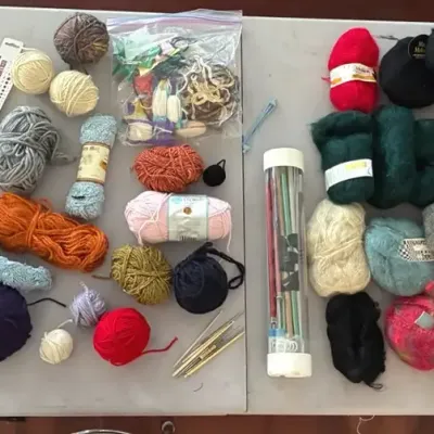 Mohair Yarn And Collection Of Knitting Needles 