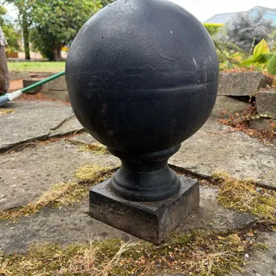 Antique Cast Iron Ball Finial Gate Post Topper Architectural Salvage Sphere 14"