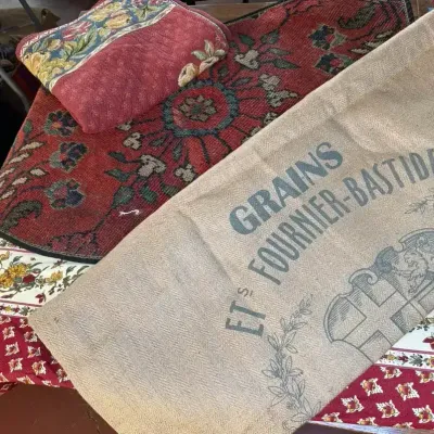 Linens: Tapisserie Goblys, French Burlap, Wool Tree Skirt & Wellesley Manor