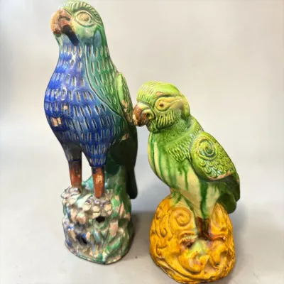 Pair Of Chinese Sancai Glazed Style Parrots 