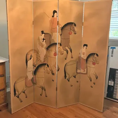 4 Panel Handpainted Silk Room Divider 