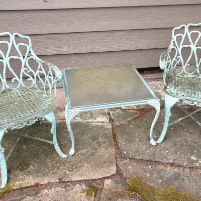 Metal Bamboo Motif Patio Chairs And Side Table 