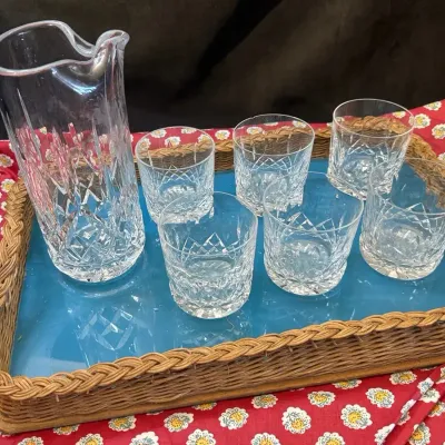 Waterford Crystal  Martini Pitcher & Six 3.5” Old Fashion Glasses