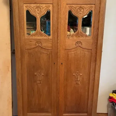 Art Nouveau Carved Double Door Wardrobe 