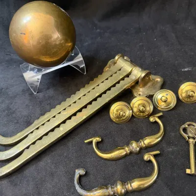 All Brass-Three Arm Towel Rack, Hardware, Orb & Key