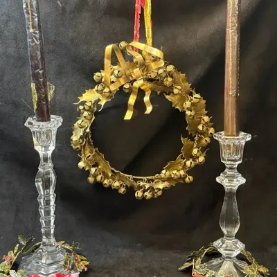 Vintage Brass Jingle Bell & Holly Wreath & Candle Wreaths