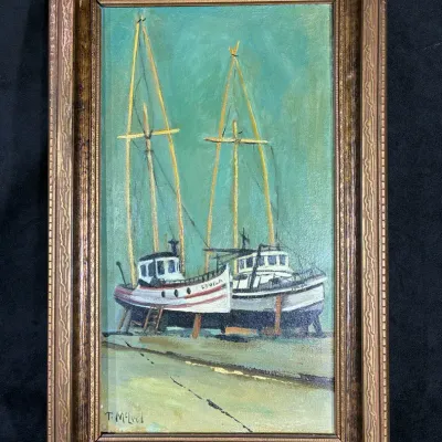 T. McLeod Dry Dock Oil Painting 
