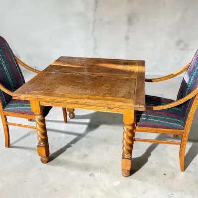 Antique Barley Twist Table With Self-Storing Leaves & 2 Chairs