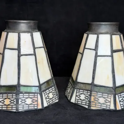 Pair of Contemporary Arts & Crafts Style Glass Lamp Shades