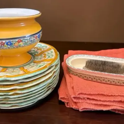 English Pedestal Compote, Italian Desert Plates(9) & More