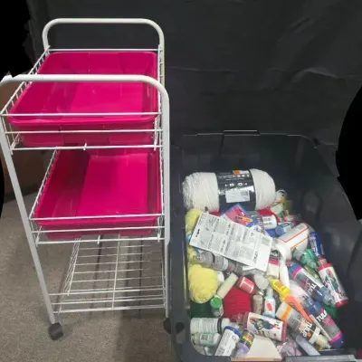 Large Craft Supply Collection With Rolling Cart