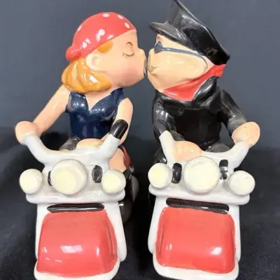 Westland “Mwah!” Biker Couple Magnetic Salt & Pepper Shakers