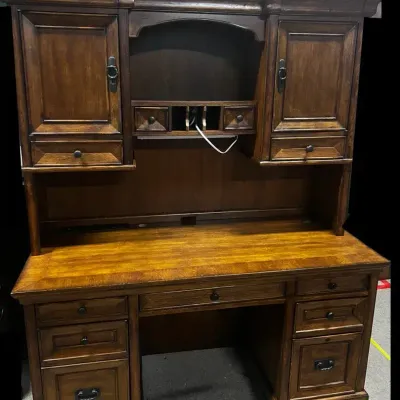 Large Traditional Wooden Executive Desk With Matching Hutch
