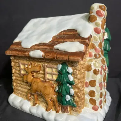Moose & Bear Snowy Cabin Cookie Jar