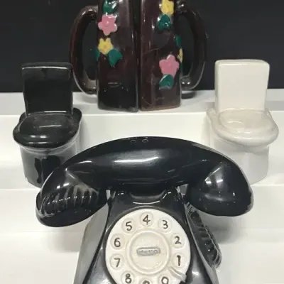 Novelty Telephone, Toilet & Iron Salt and Pepper Shakers