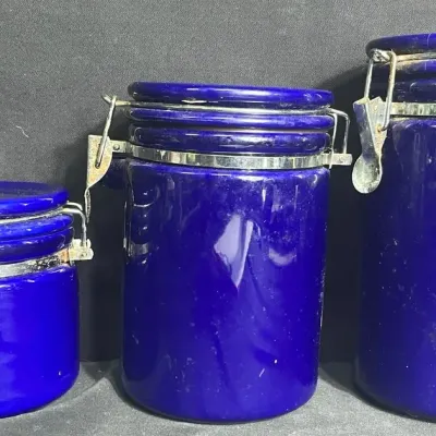 3 Winsome Cobalt Blue Ceramic Canisters