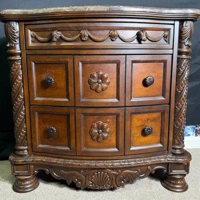 Ashley Furniture Ornate Nightstand With Marble-Style Top