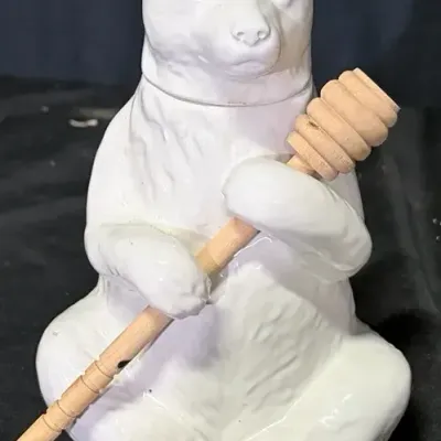 Ceramic Bear Honey Jar With Wooden Dipper