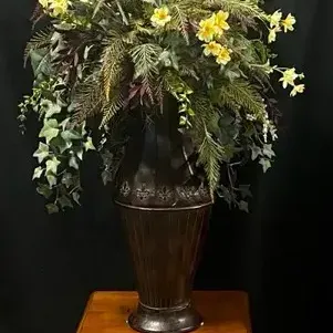 Wooden Accent Table With Faux Floral Arrangement & Urn