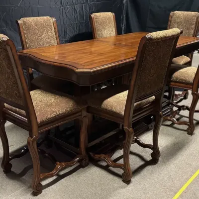 Bernhardt Gathering Dining Table With Leaf, Glass Tops & 6 Chairs