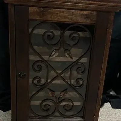 Diaco Rustic Solid Wood Wine Floor Cabinet With Glass Door