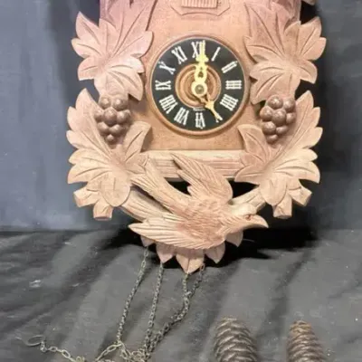 Vintage German Wooden Cuckoo Clock With Weights