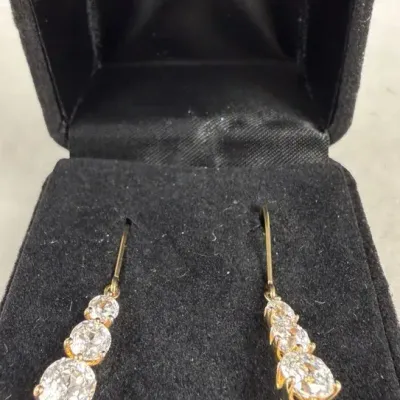 Diamonique 14k gold graduated 3-stone drop earrings