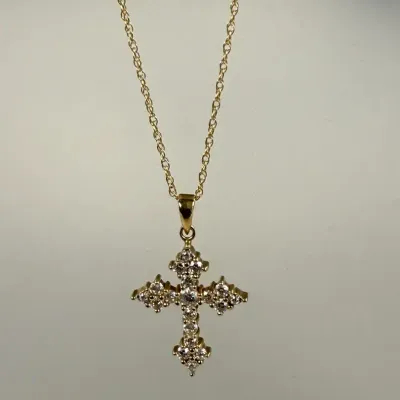 14k gold diamond (Tormaline)cross pendant necklace