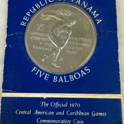1970 Panama Five Balboas Commemorative Coin issued for the 11th Central American and Caribbean Games